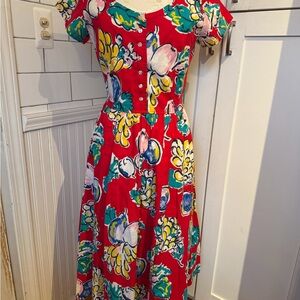 Vintage Red  Button-Front Women’s Dress 80s made in USA. Retro